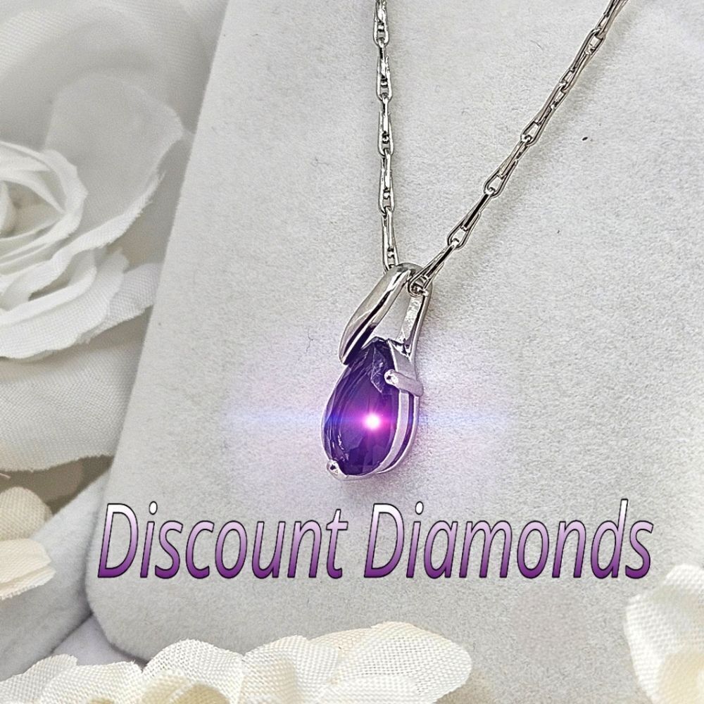 Pear Cut Purple Amethyst Pendant Necklace on 925 Silver